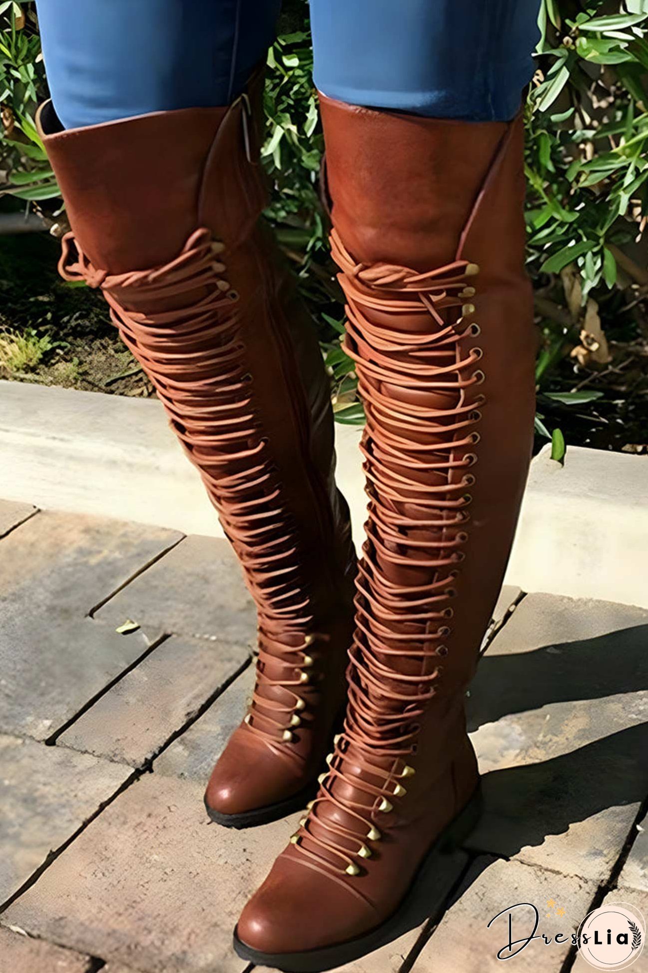 Strappy Leather Over The Knee Boots