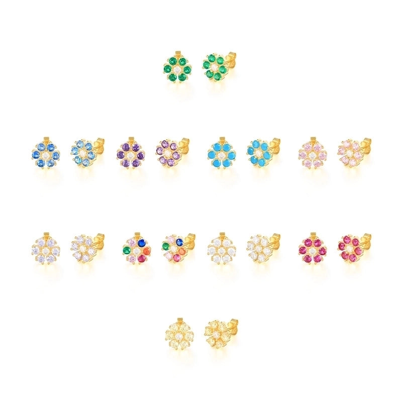 1 Pair 925 Sterling Silver Zircon Flower Ear Studs