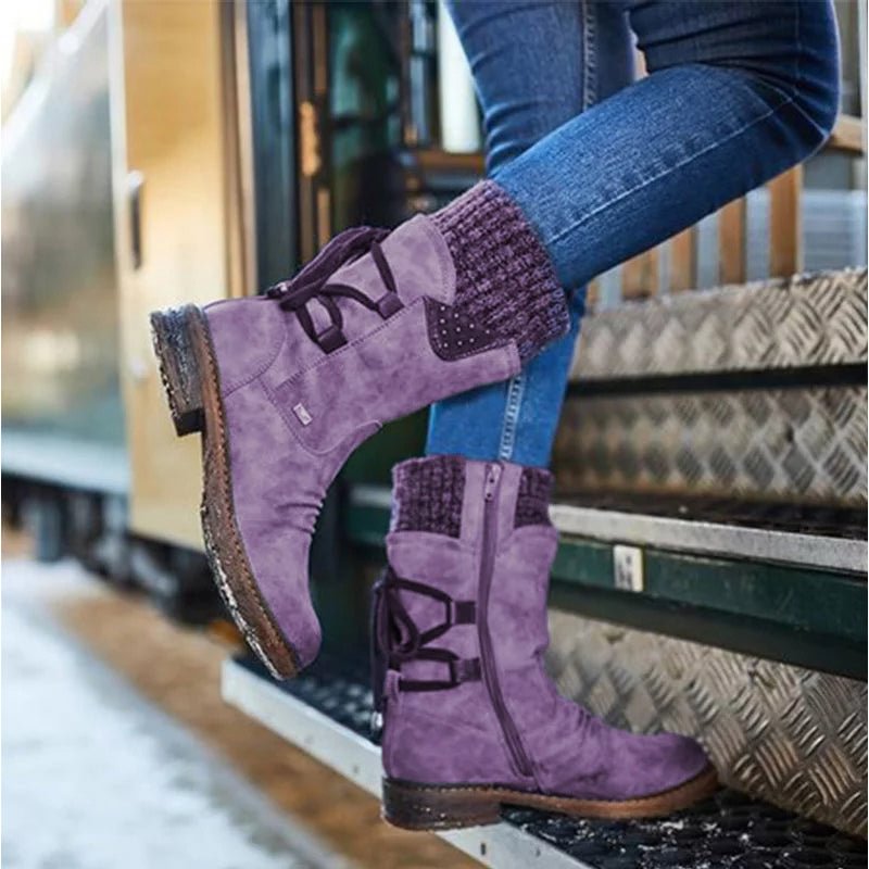 Women Winter Mid-Calf Suede Warm Snow Boots - vzzhome