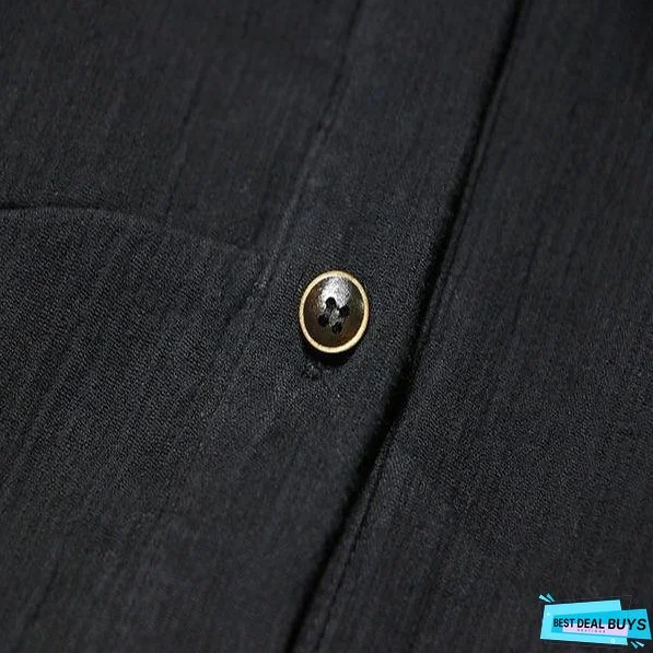 Women Cotton Linen Trench Vintage Autumn Coats Patchwork Clothing Black Trench Coats