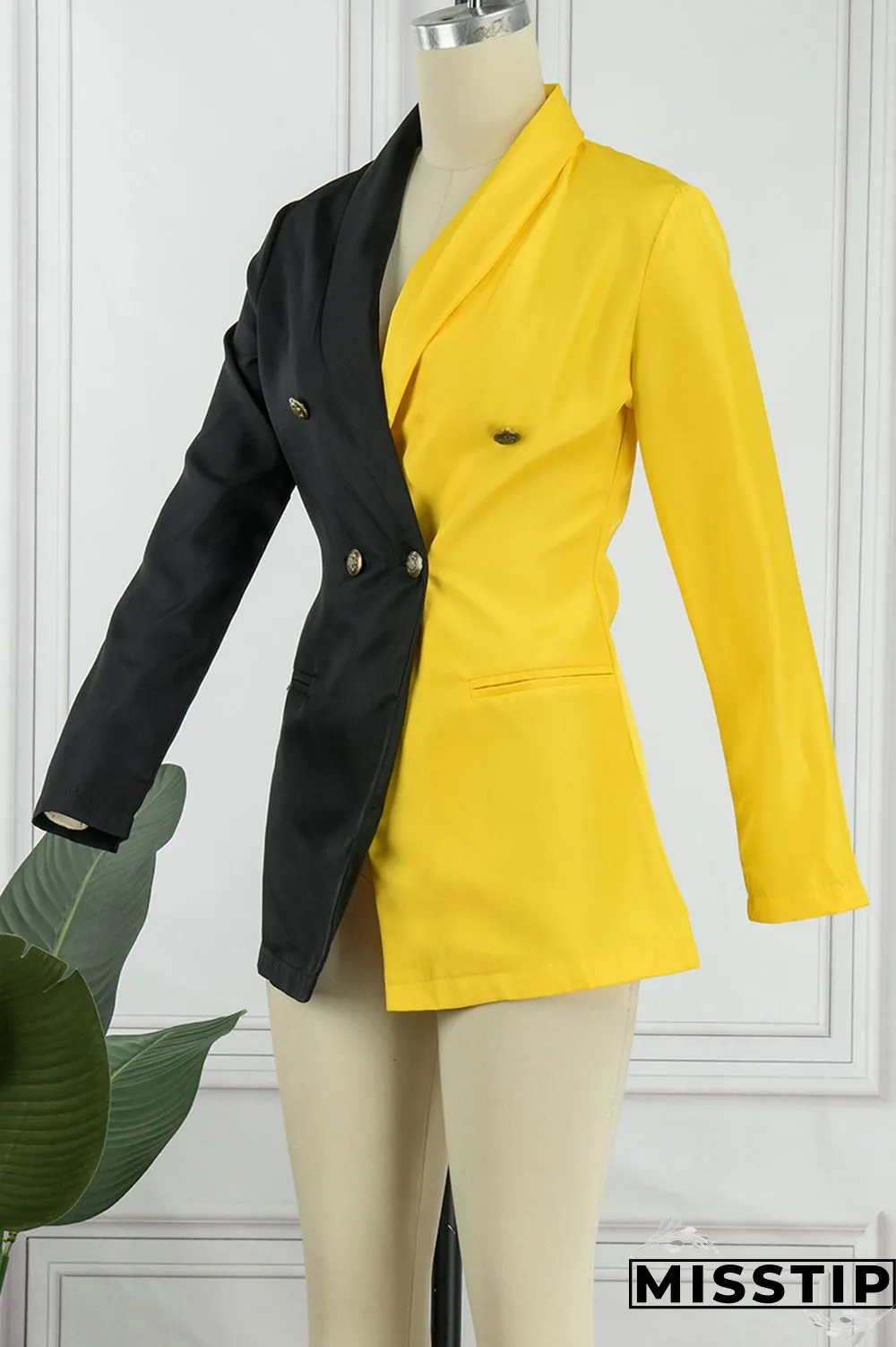 Yellow Casual Solid Patchwork V Neck Long Sleeve Dresses