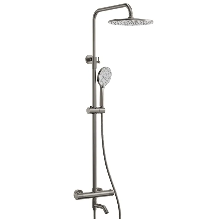 EVERSTEIN 10" Exposed Thermostatic Shower System with Tub Spout Brushed Nickel