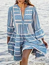 Thick Striped Three-Quarter Sleeves Mini Dresses