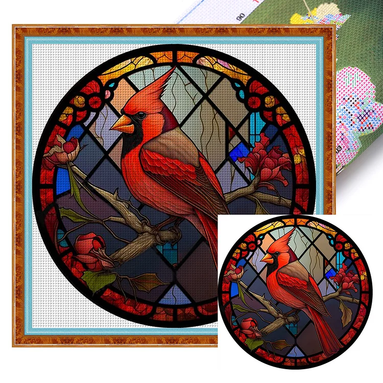 Glass Art-North American Cardinal - Printed Cross Stitch 11CT 40*40CM