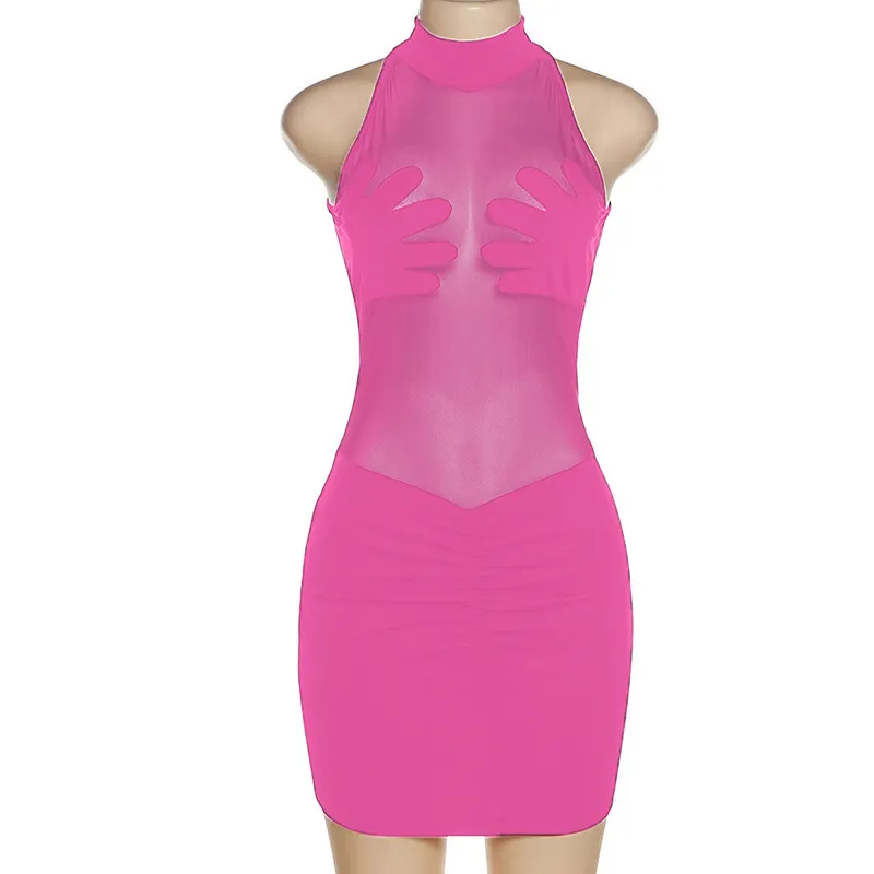 Uveng INS 2024 Summer New Women's Fashion Round-Neck Sleeveless Sexy Perspective Fit-Up Kite