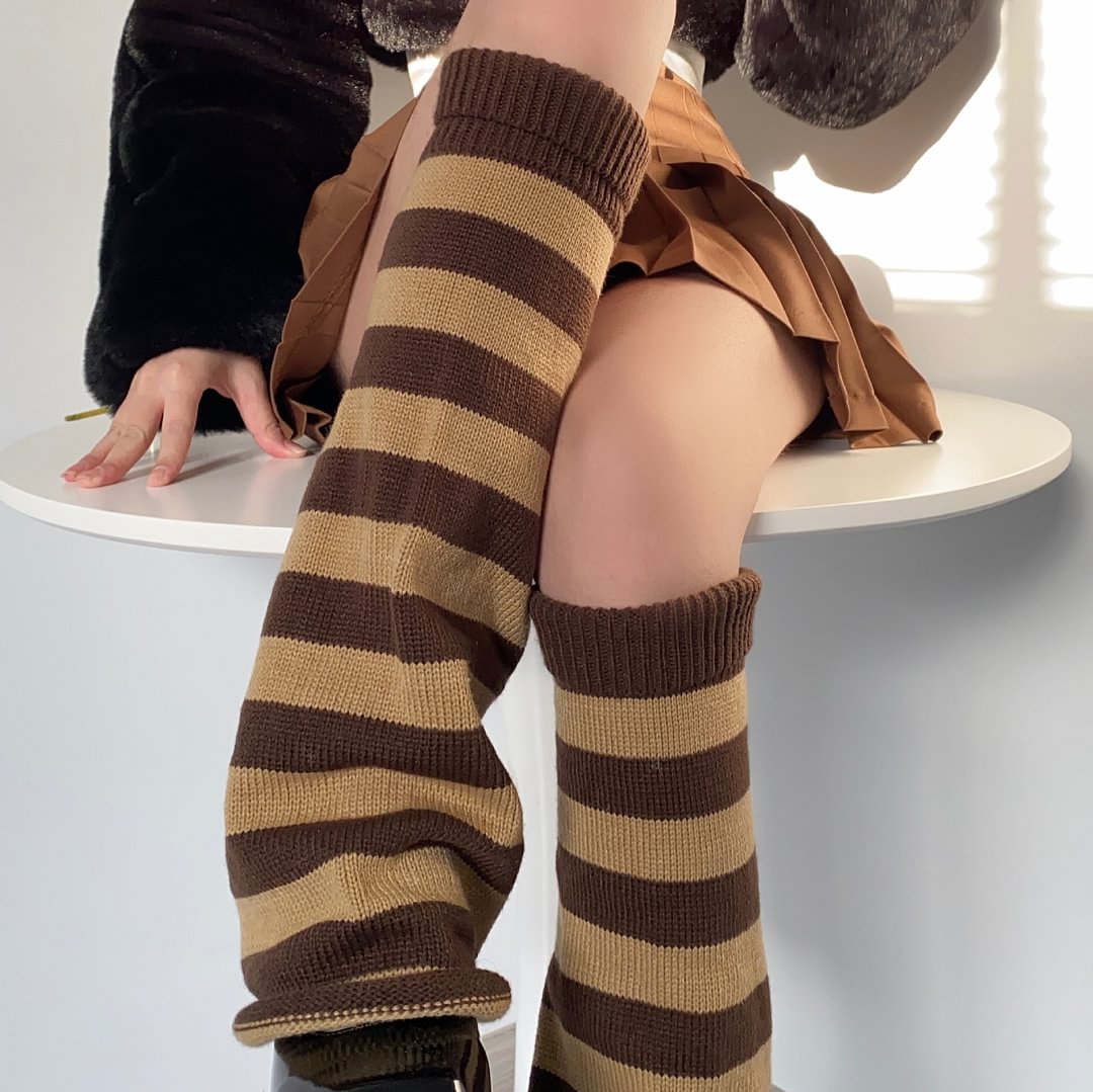 VINTAGE STRIPED FLARED KNIT LEG WARMERS