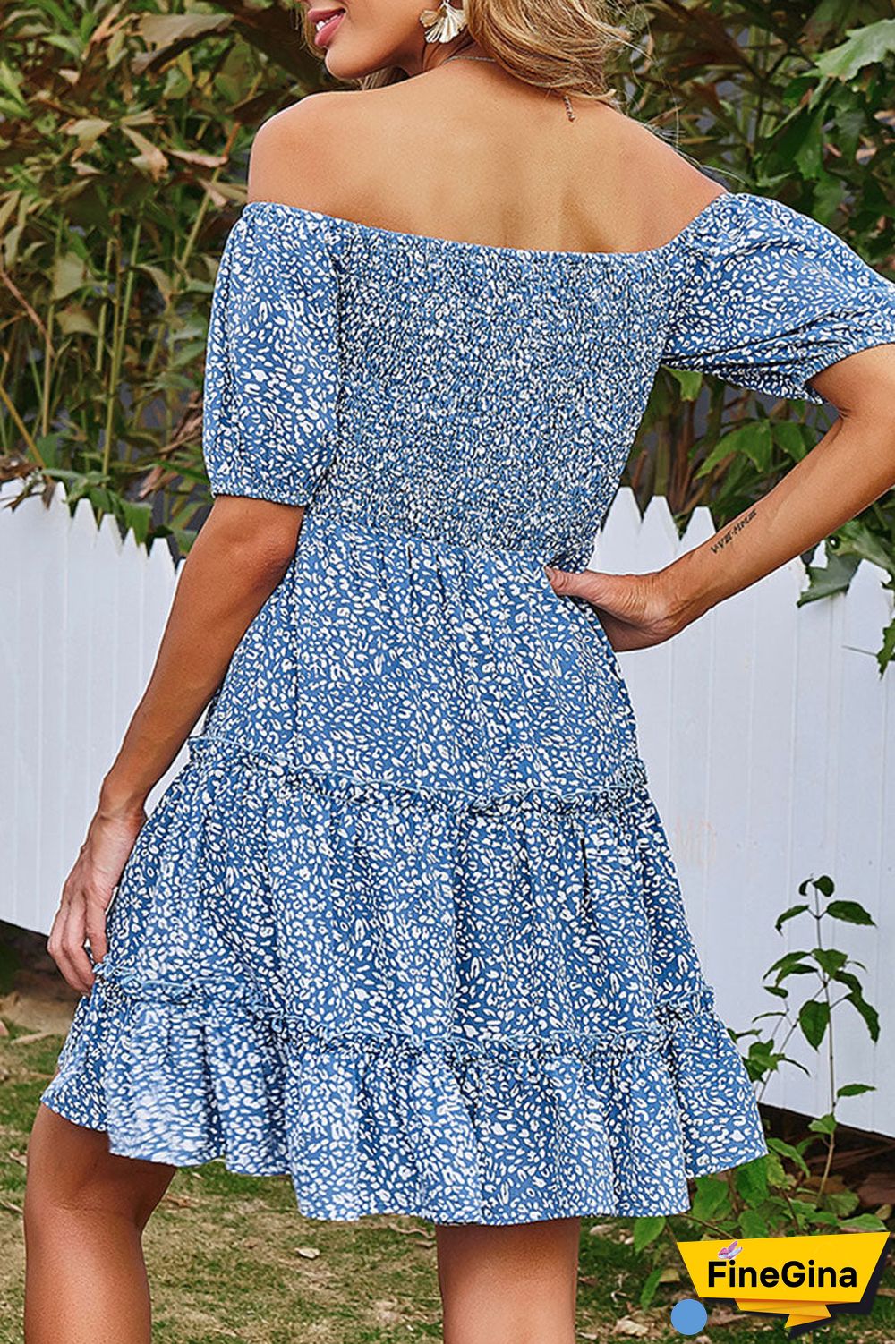 Fashion Elegant Print Split Joint Off the Shoulder Pleated Dresses