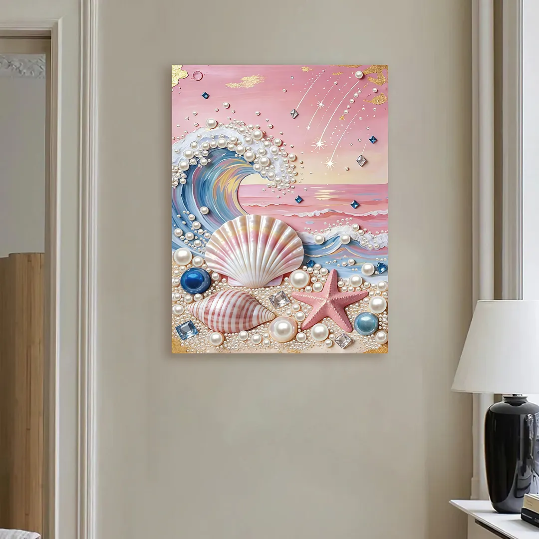 Beach and Waves DIY Pearl Painting Kit with Frame 30x40cm Pearl Gem Paintings Picture Arts Craft for Adults Beginners Gift Home Wall Decor