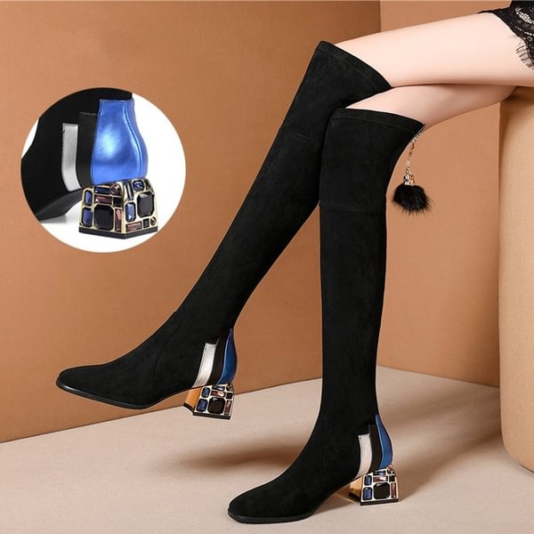 2020 Winter Boots Women Rhinestone High Heels Boots Sexy Over The Knee Boots for Women Black Stretch Boots Winter Women Shoes Botas - Life is Beautiful for You - SheChoic