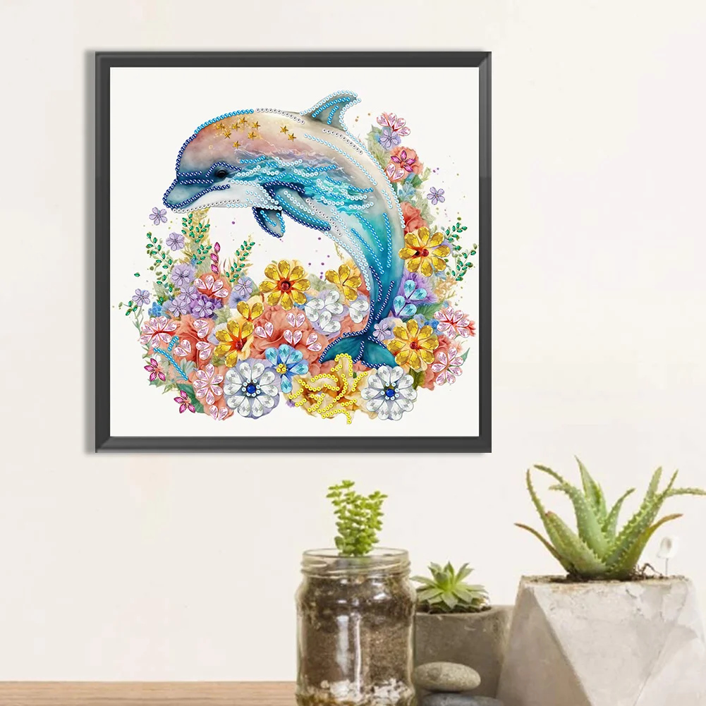 Diamond Painting - Partial Special Shaped Drill - Dolphin(Canvas|30*30cm)