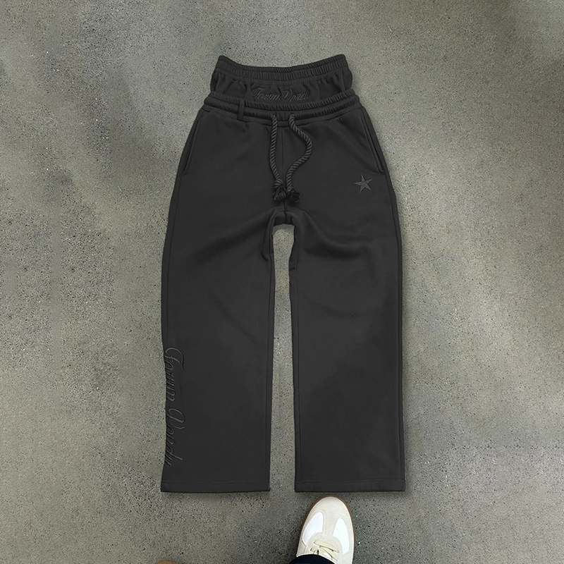 Hiphop Double Waistband Design With Star Embroidery Sweatpants