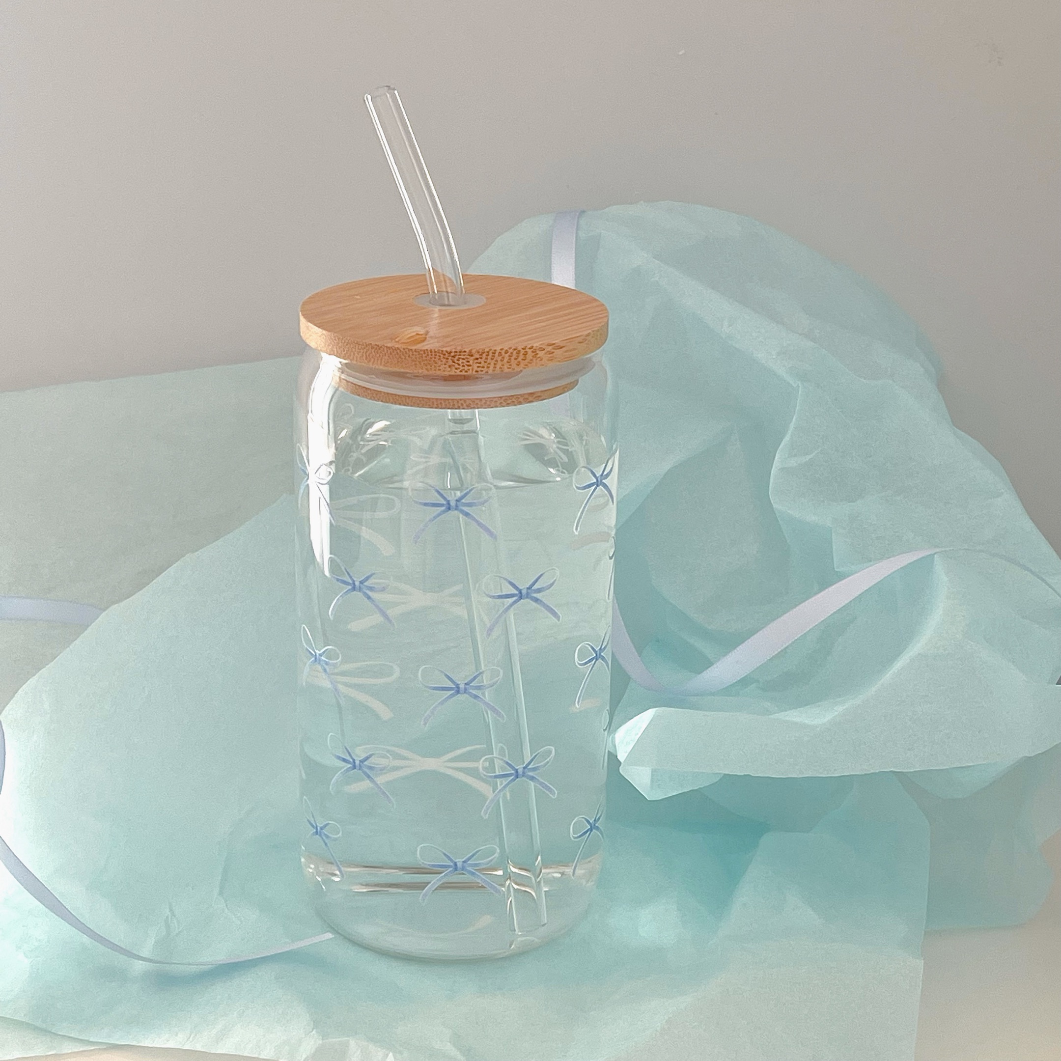 Maneifurui™  【Blue Bows】Glass Can