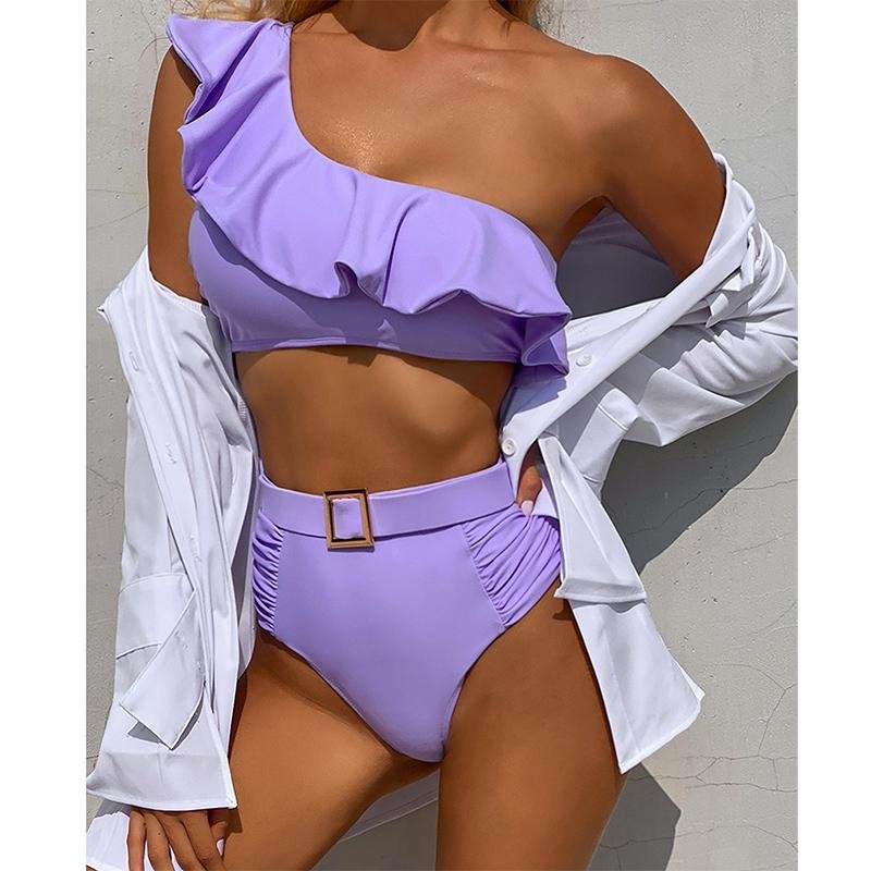 2021 New One Shoulder Swimsuit Print Bikinis Brazilian Sexy Bikini Set High Waist Swimming Suits Bathing Suit Summer Beachwear