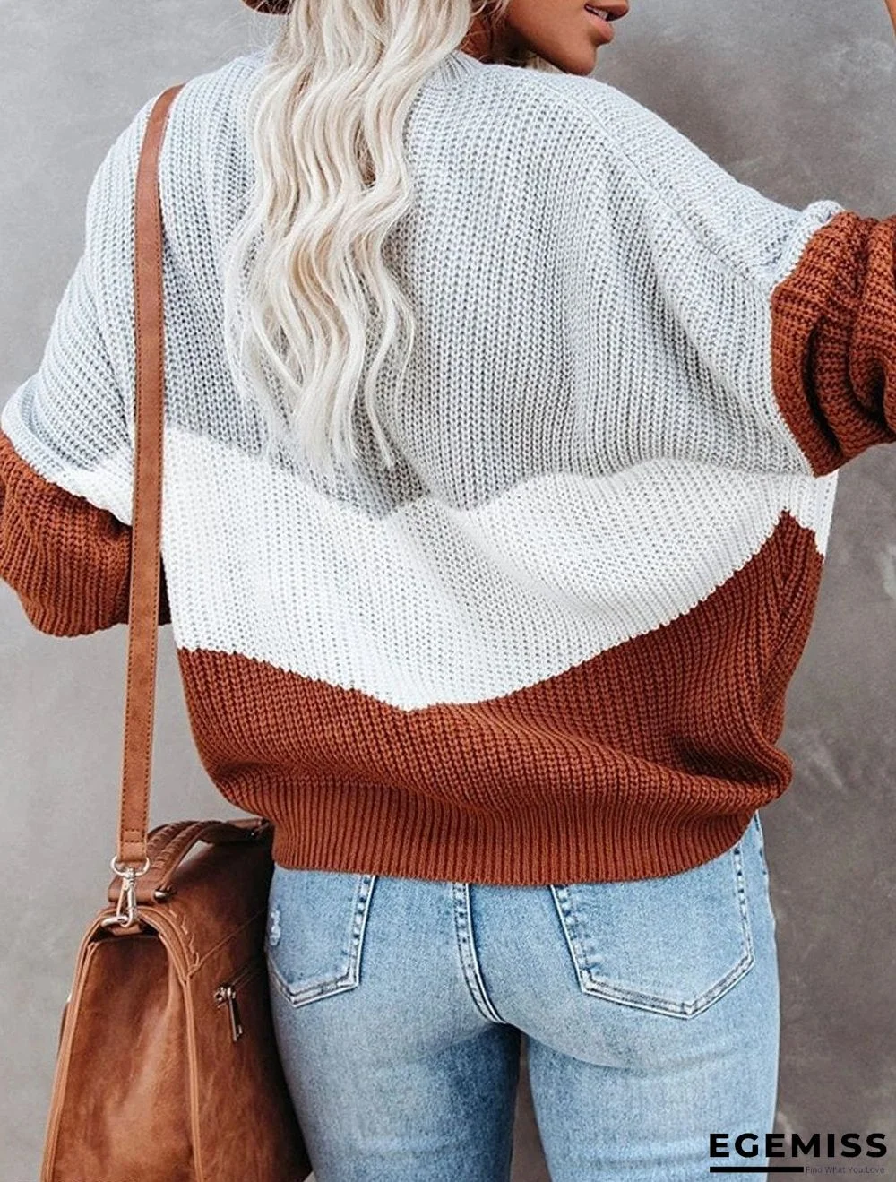 Fall/Winter Color Block Round Neck Long-sleeved Loose Sweater | EGEMISS