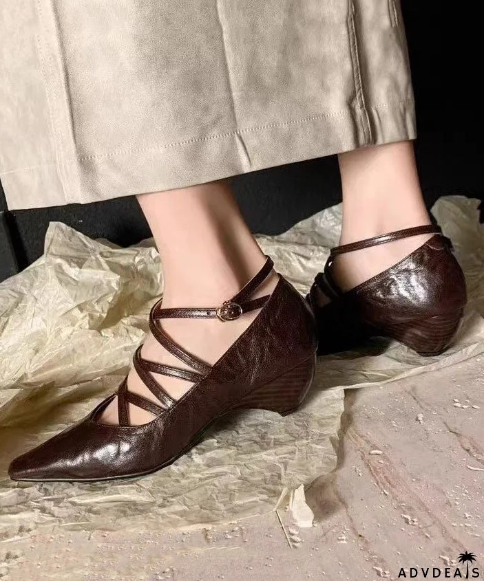 Wedge Heel Shoes Cross Strap Buckle Fashion Chocolate Hollow Out