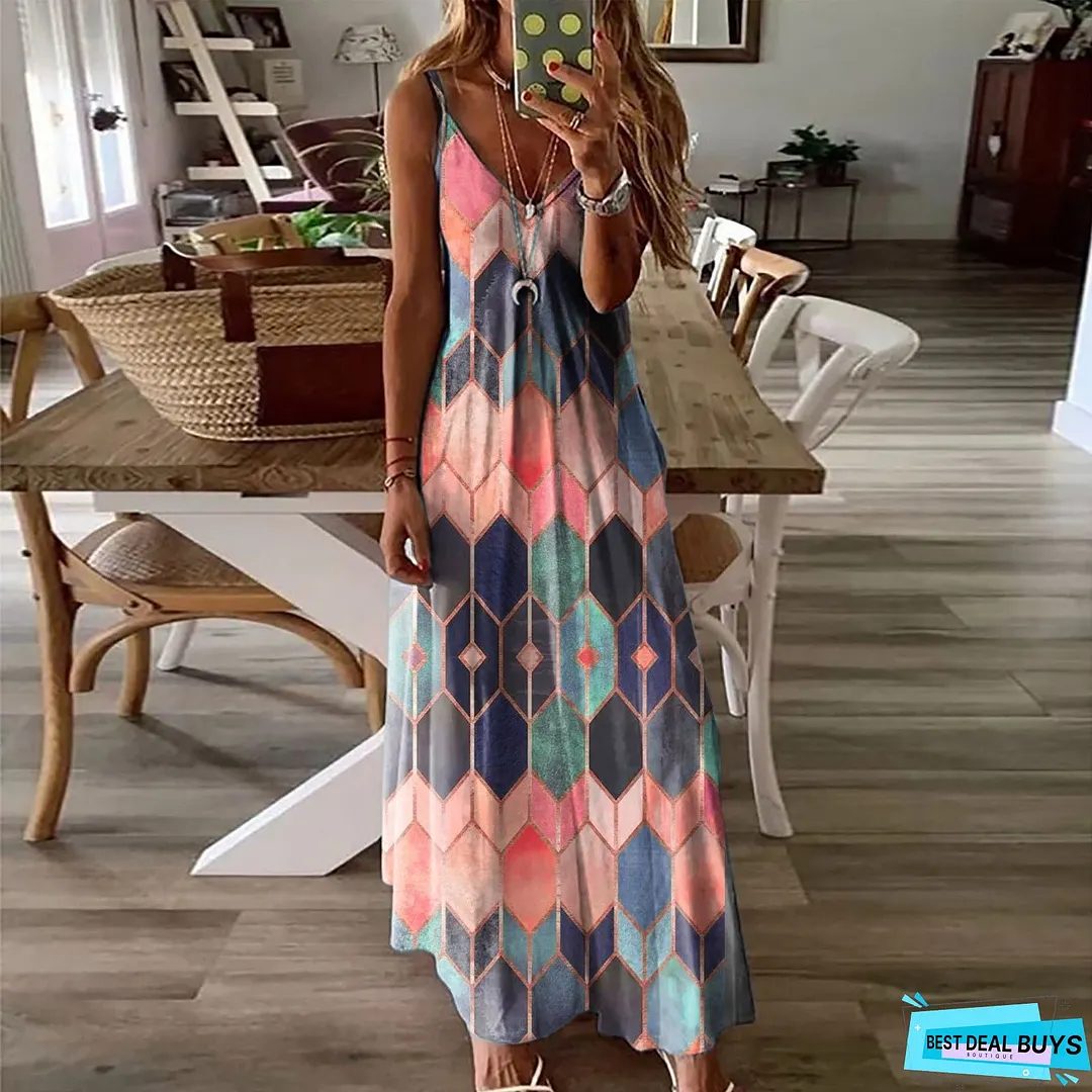 Women's Summer Casual Printed Camisole Long Dress Dresses
