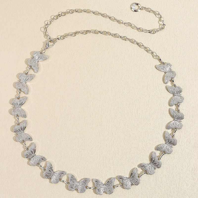 Casual Vintage Style Minimalist Butterfly Alloy Buckle Metal Button Women’s Chain Belts