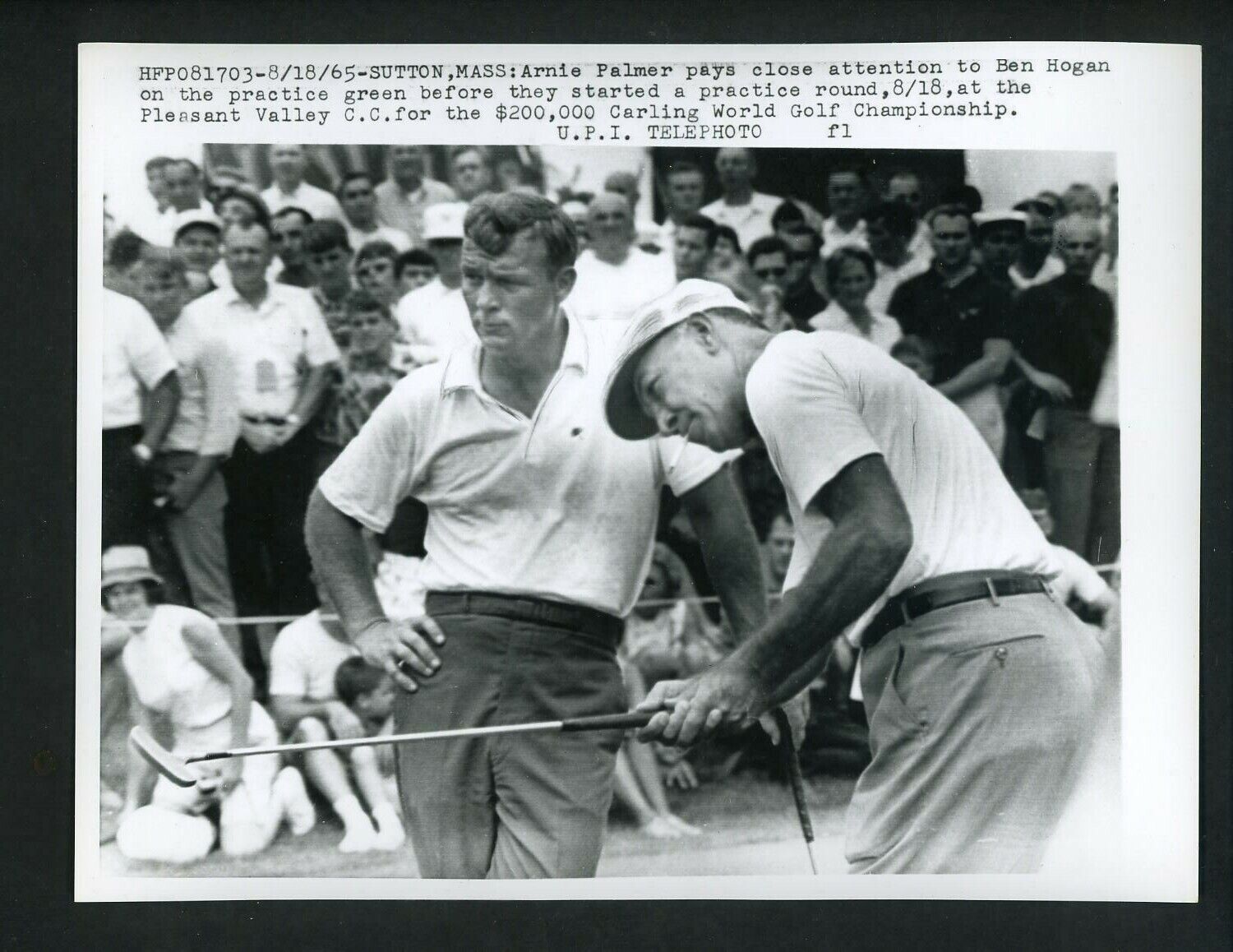 Arnold Palmer & Ben Hogan 1965 Carling World Championship Golf Press Photo Poster painting