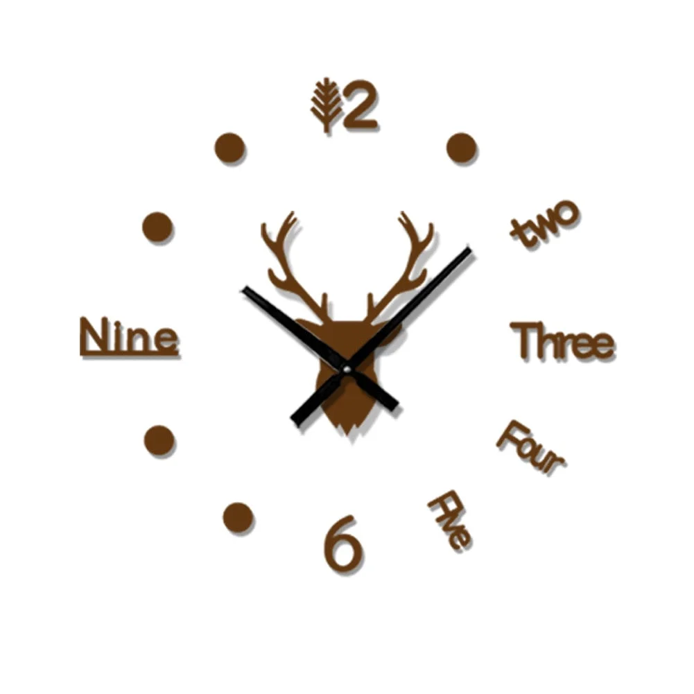 Large 3D Wall Clock Watch Clocks DIY Mirror Deer Head Stickers Art Decal Living Room Quartz Needle Europe horloge Home Decor