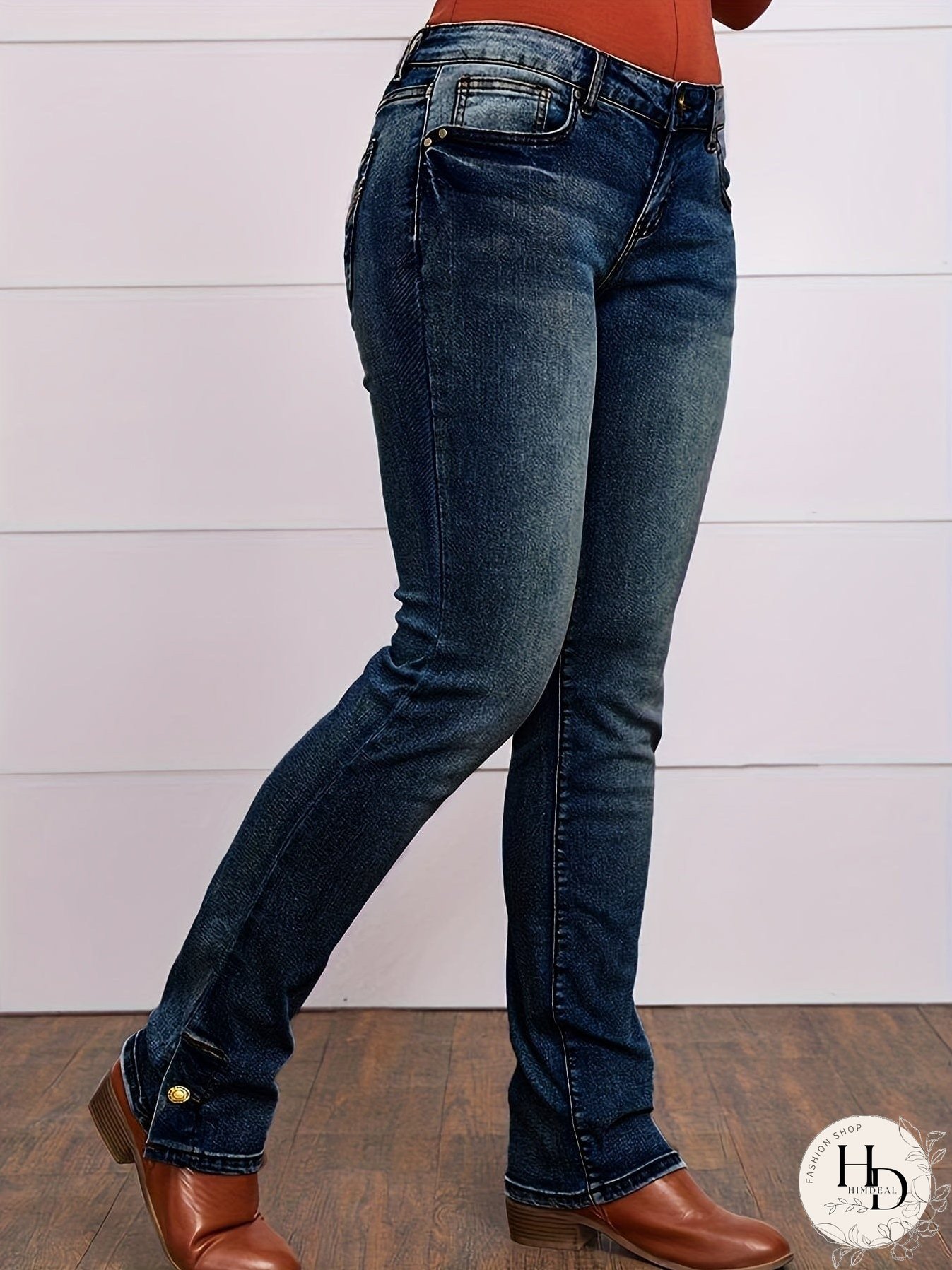 Vintage Embroidered Patchwork Bootcut Button Side Split Denim Jeans