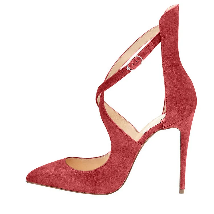 Red Pointy Toe Cross over Strap Stiletto Heel Pumps Vdcoo