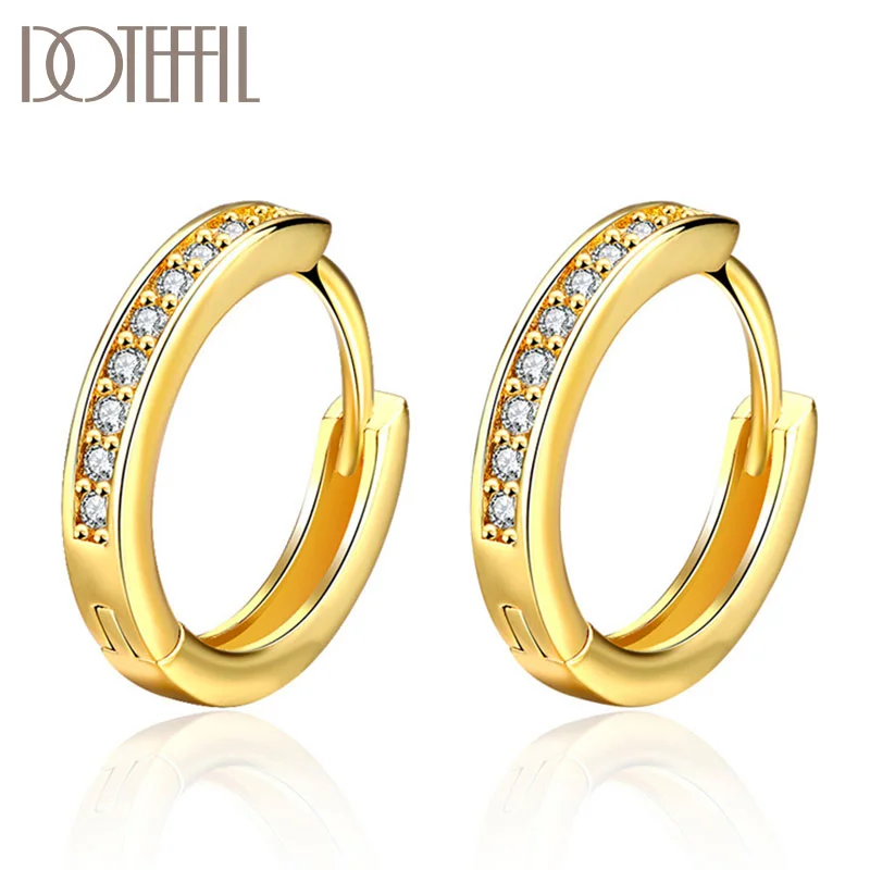 DOTEFFIL 925 Sterling Silver AAA Zircon Classic 18K Gold/Rose Gold Earrings For Women Jewelry 