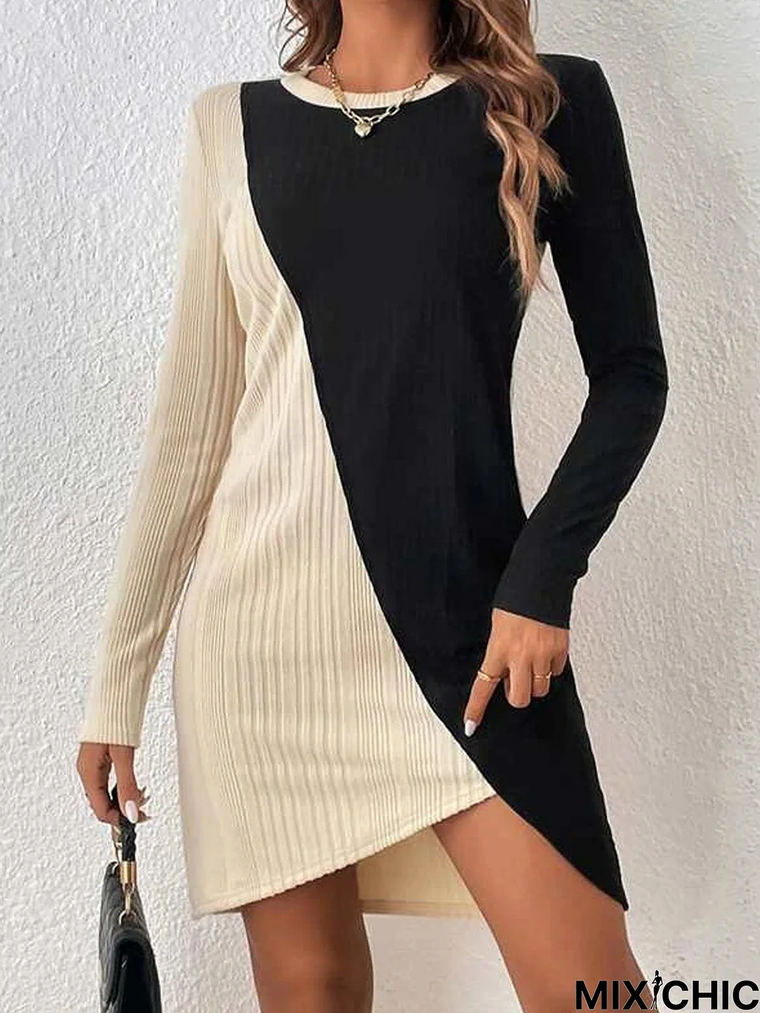 Crew Neck Jacquard Loose Casual tunic Dress