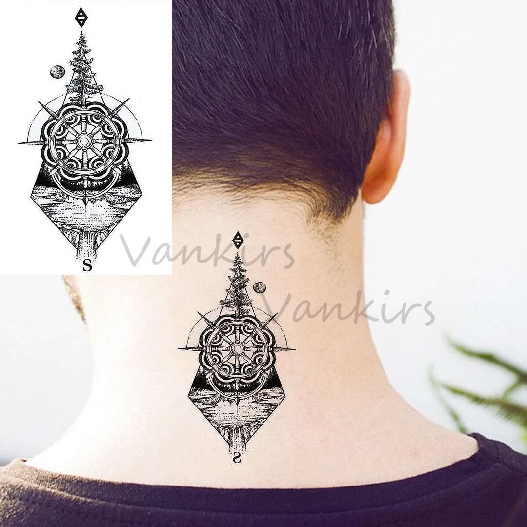 Sdrawing Cloud Coconut Tree Temporary Tattoos For Adults Girls Tiger Flower Compass Mountain Fake Tattoo Sticker Arm Leg Tatoos