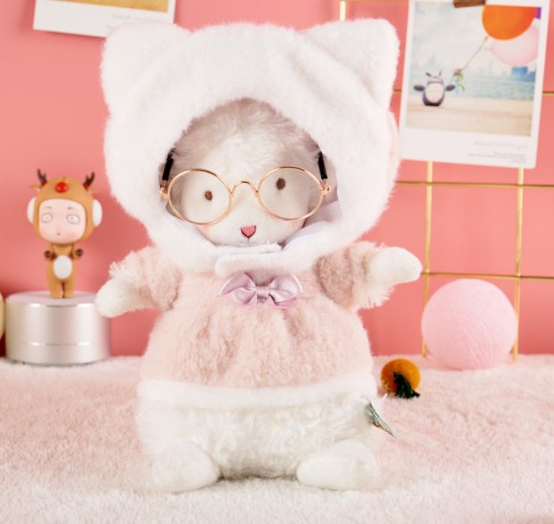  12'' Waldorf doll plush kitten hat and pink dress suit - RSDP-Rebornbabypuppen-Rebornbabypuppen.de