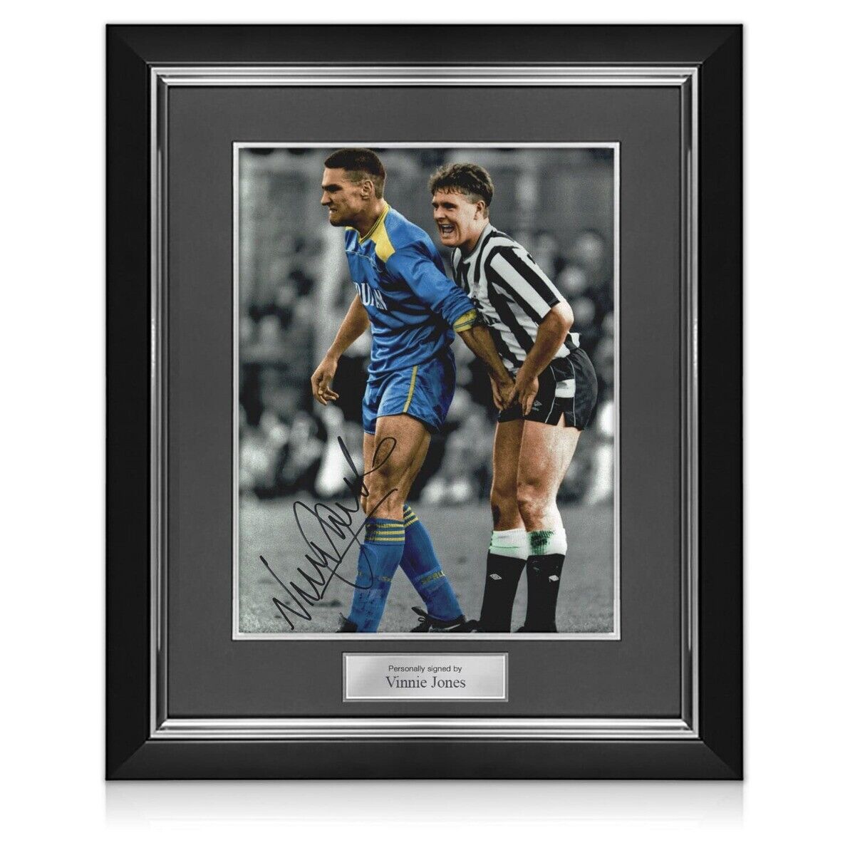 Vinnie Jones Signed Photo Poster painting: Grabbing Gazza. Deluxe Frame