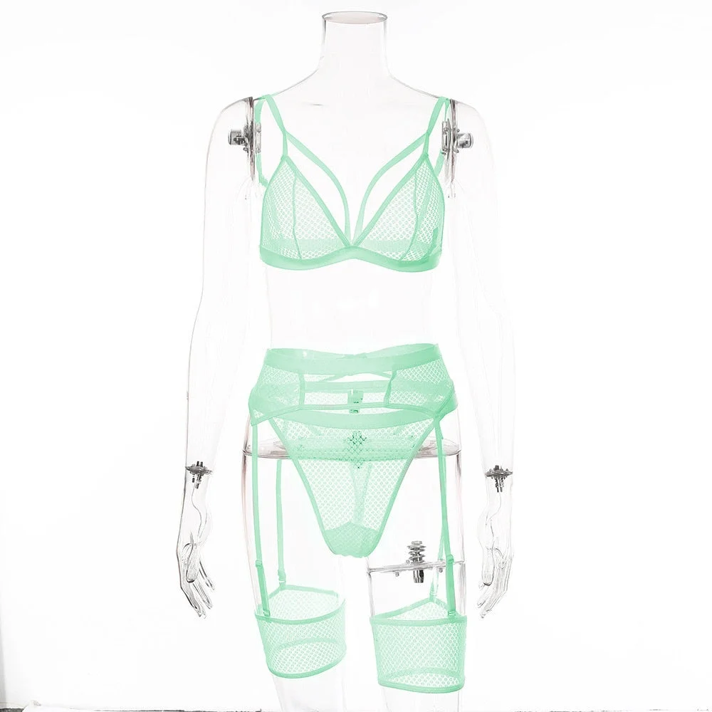 Yimunancy 3-piece Bra Set Women Hallow Out Transparent Bra Set 2020 Ladies Sexy Underwear Lingerie Set