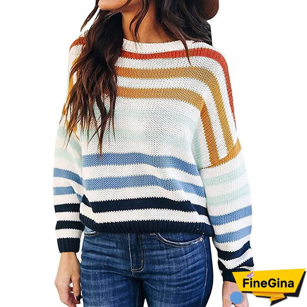 Fashion Striped Colorblock Pullover Sweaters Women's Fall Student Top New Knit Sweater Women Jumper