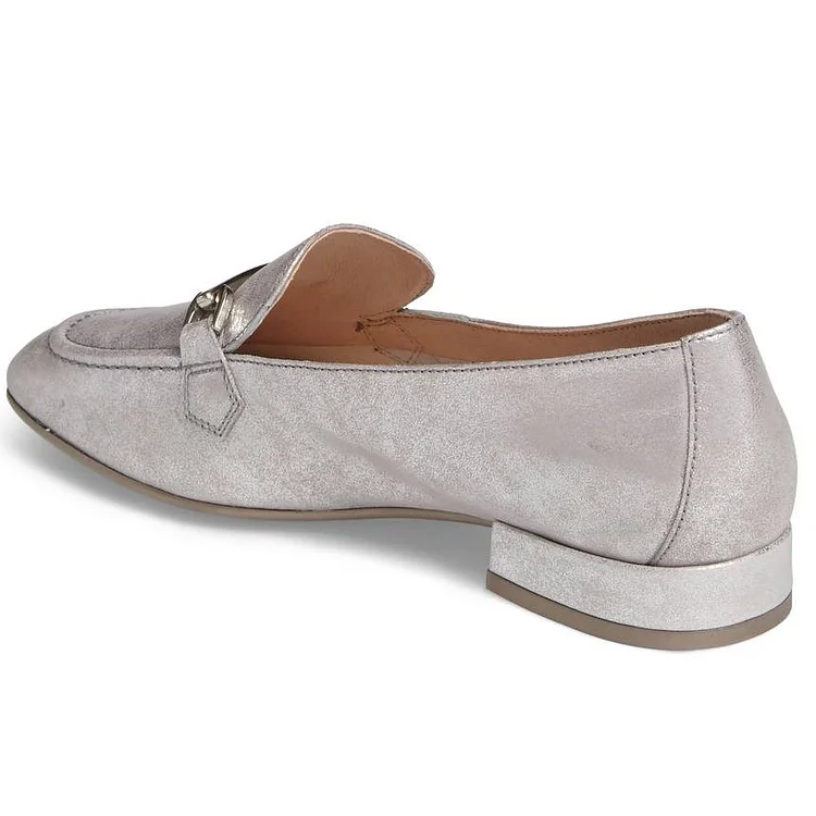 Silver Vintage Buckle Loafers Vdcoo