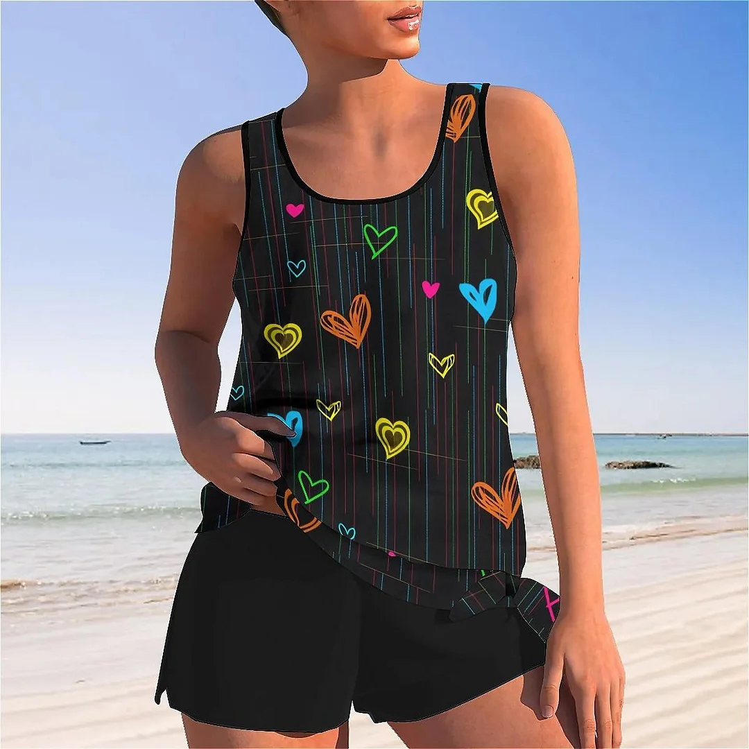 Bowknot Heart,Love,Valentine's Day Mid Waisted Tankini Set - Plus Size Available