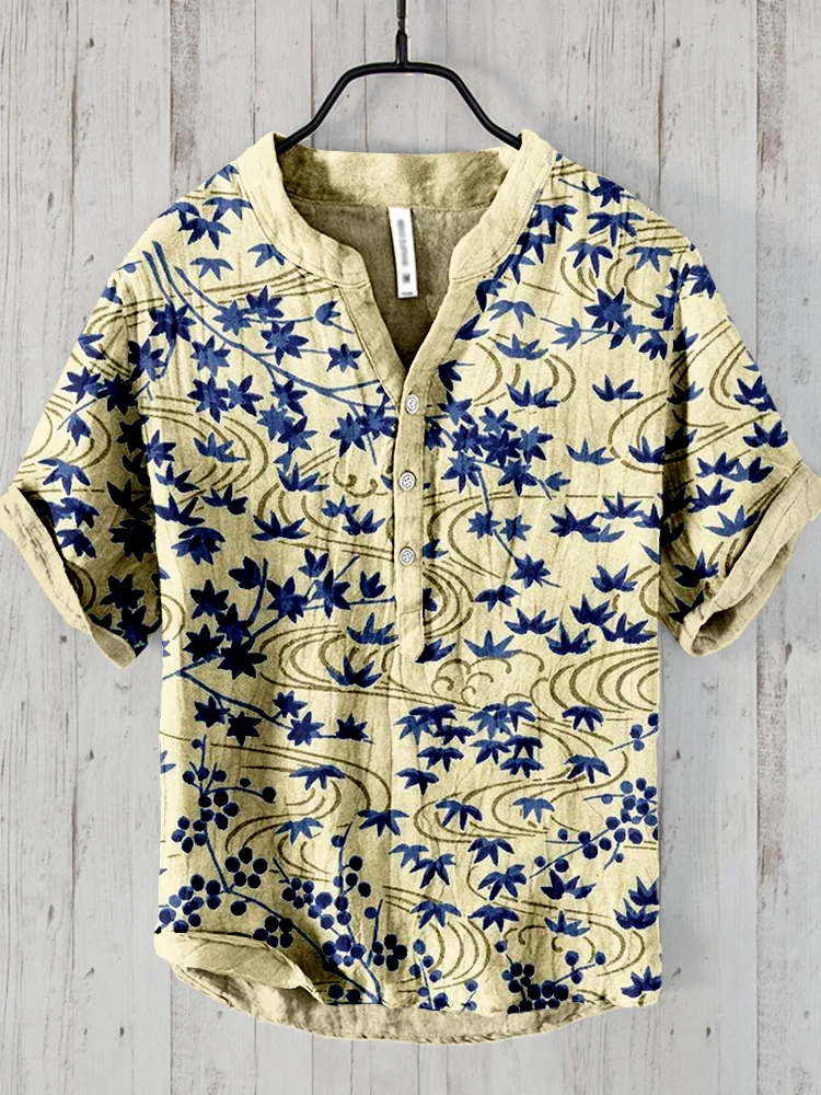 Japanese Chiyogami Pattern Linen Blend Shirt