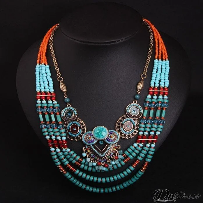 Vintage Bohemian Handmade Beaded Necklace Women's Multilayered Color Clothing Accessories Necklace