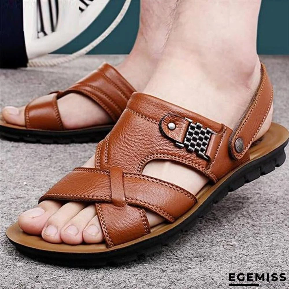 Men's Genuine Leather Casual Non-Slip Sandals Beach Slippers Shoes | EGEMISS