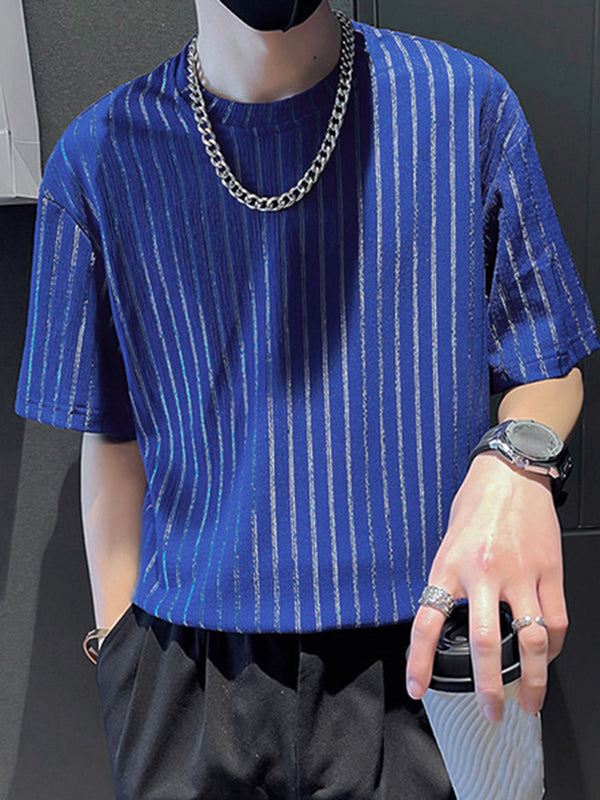 Aonga - Mens Knitted Shiny Stripe Short Sleeve T-ShirtJ aonga