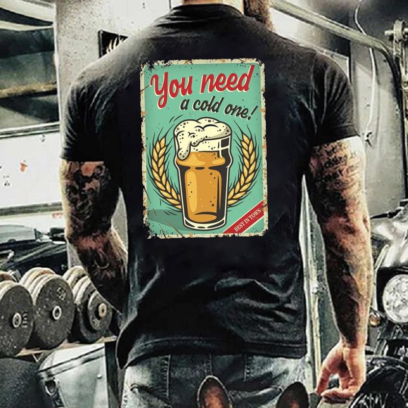 Men's Cold Beer Printed Short Sleeves T-Shirt