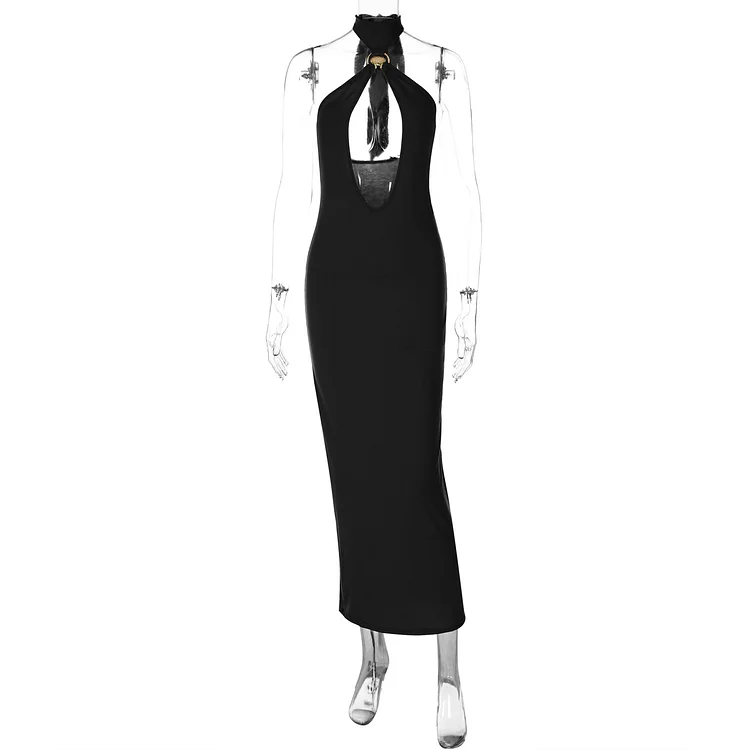 Solid Color Iron Hoop Sexy Cutout Slim Fit Dress