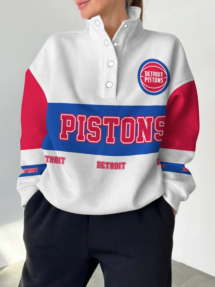 Detroit Pistons 2025 New Design Casual Snap Mockneck Pullover