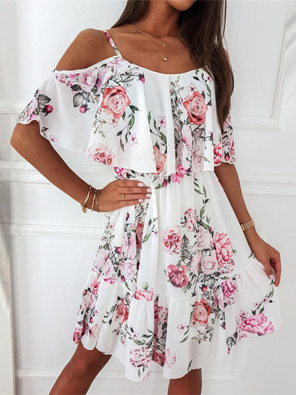 Printed Strap Off-Shoulder Sexy Dress