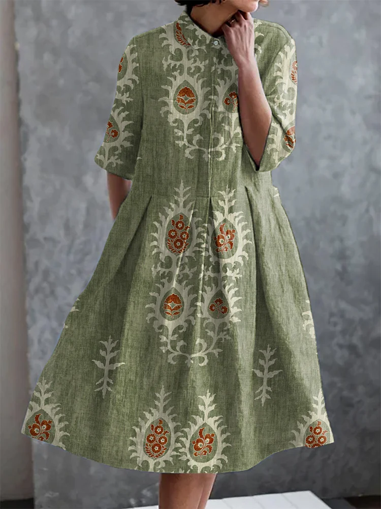 Retro Ethnic Print Casual Elegant Pocket Half Sleeve Dress