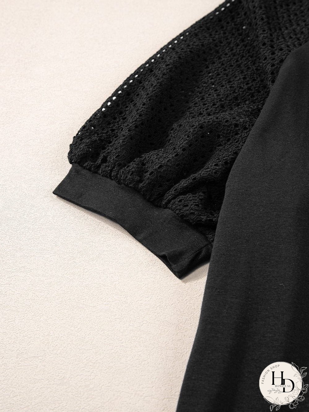 Elegant Black Lace Detail Pointelle Half Sleeve Tee