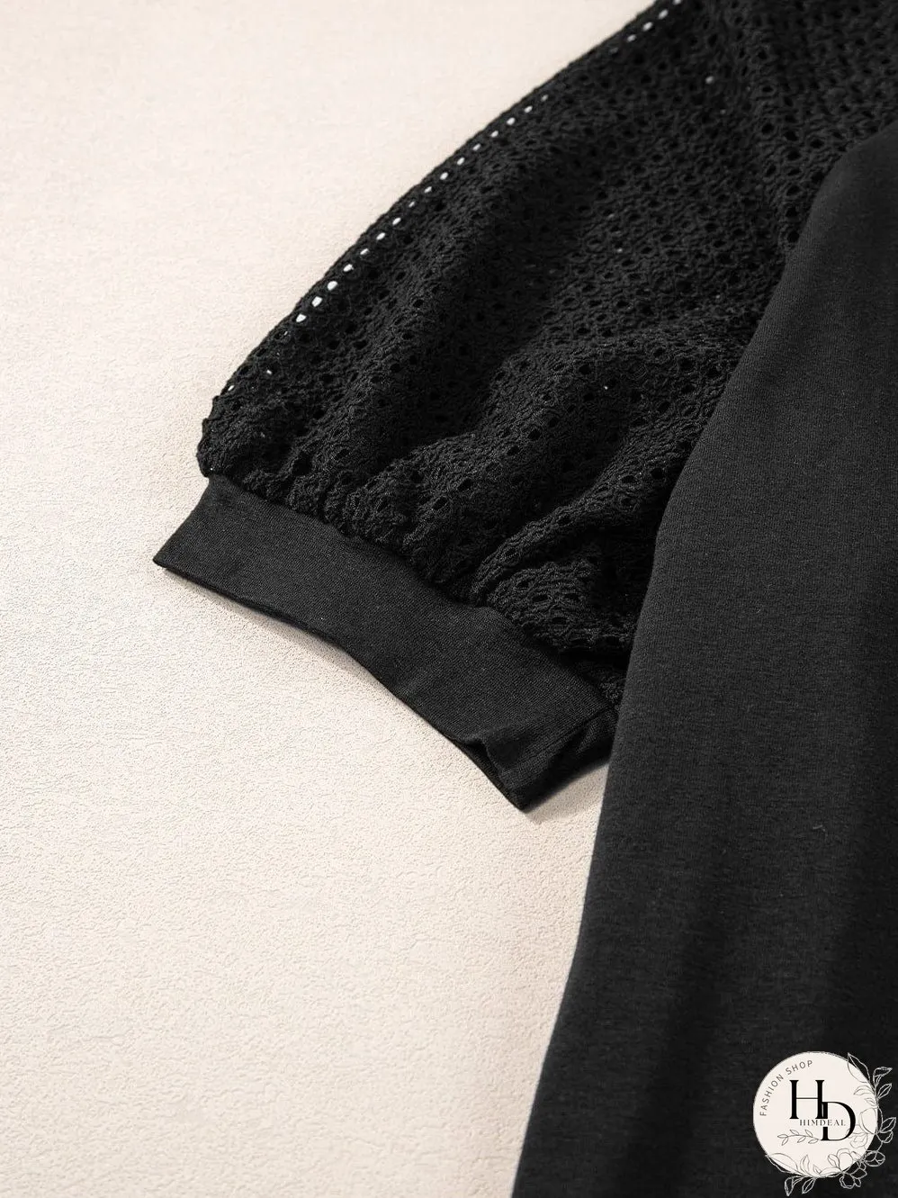Elegant Black Lace Detail Pointelle Half Sleeve Tee