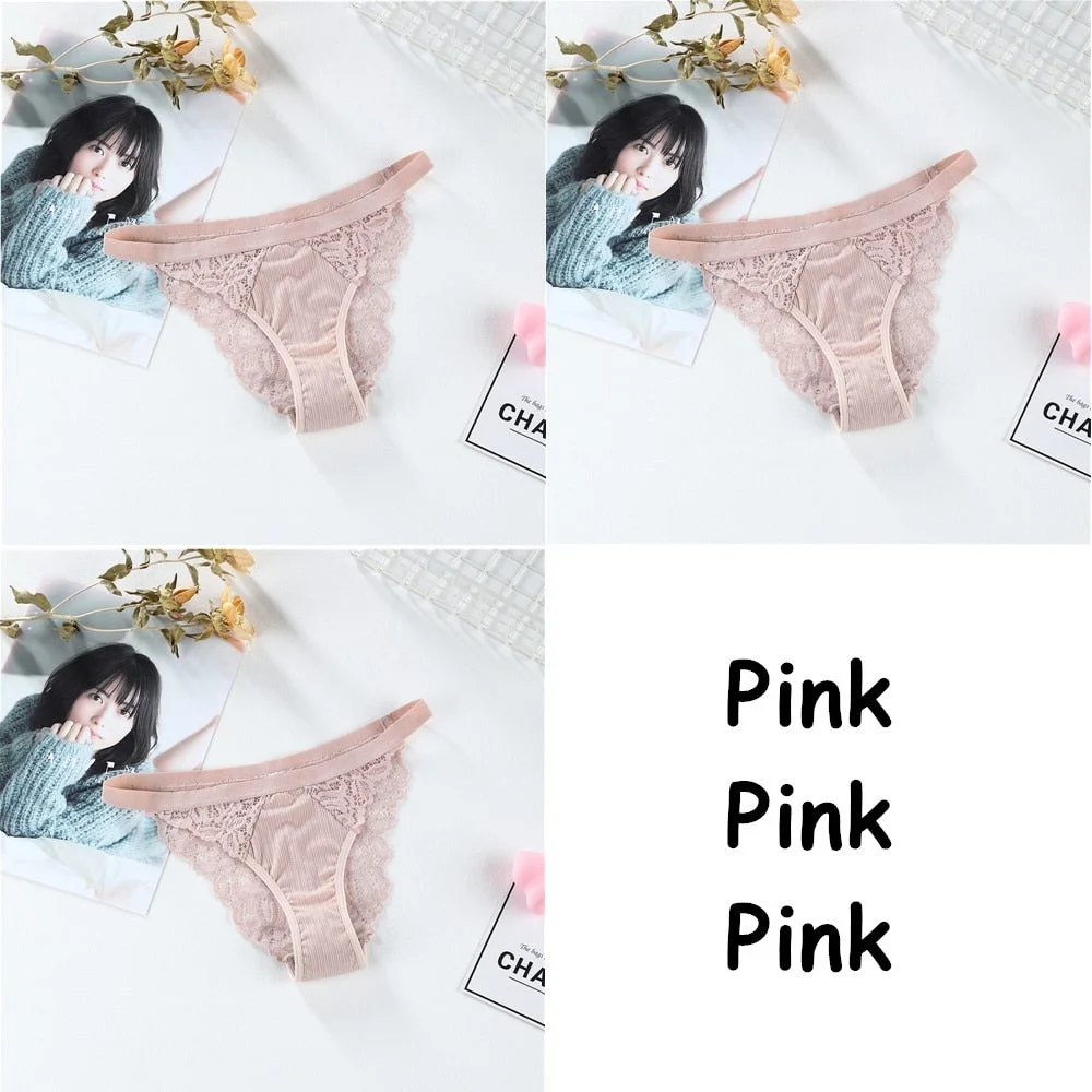 3PCS Soft Cotton Women Underwear Panties Solid Comfort Underpants Seamless Lace Briefs For Woman Sexy Low-Rise Panty Intimates