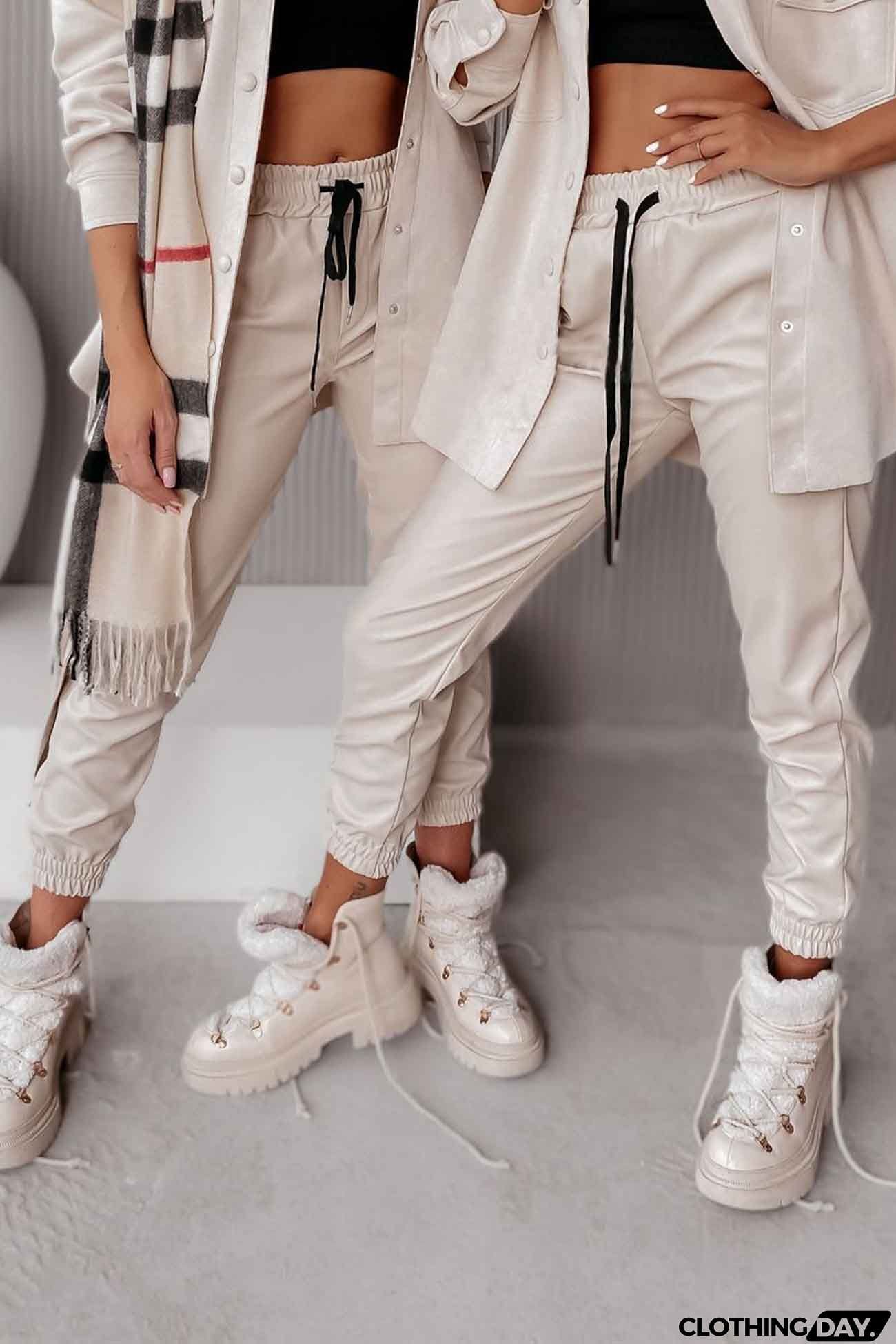 Drawstring Pocket Leather Jogger Pants