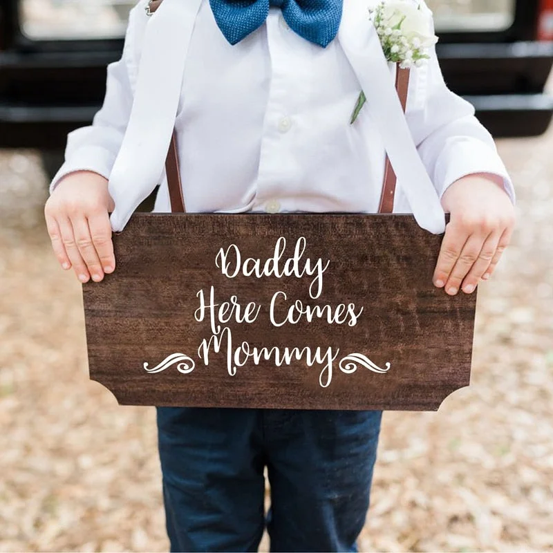 Flower Girl Sign Vinyl Stickers Daddy Here Comes Mommy Text Board Sticker Wedding Party Decoration Wedding Ring Bearer AZ295