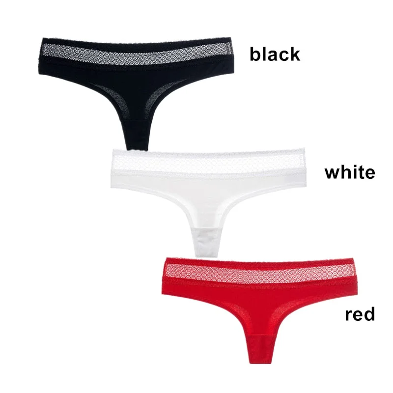 3Pcs/Lot Women G-String Cotton Thongs Solid Sexy Panties Lace Underwear Female T-back Underpants Girls Bikini Panty Thongs 2020