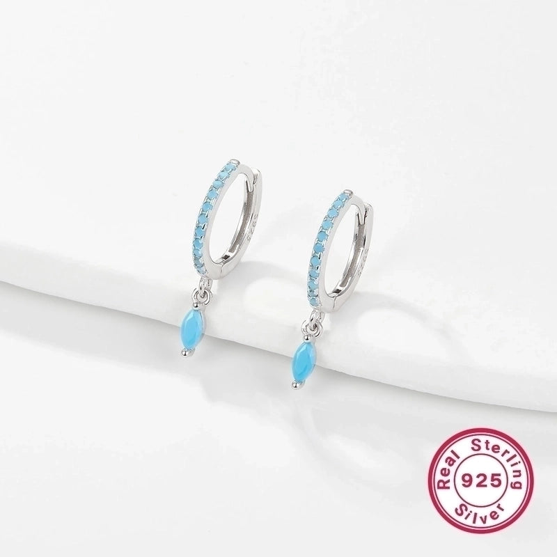 1 Pair 925 Sterling Silver Zircon Circle Drop Earrings